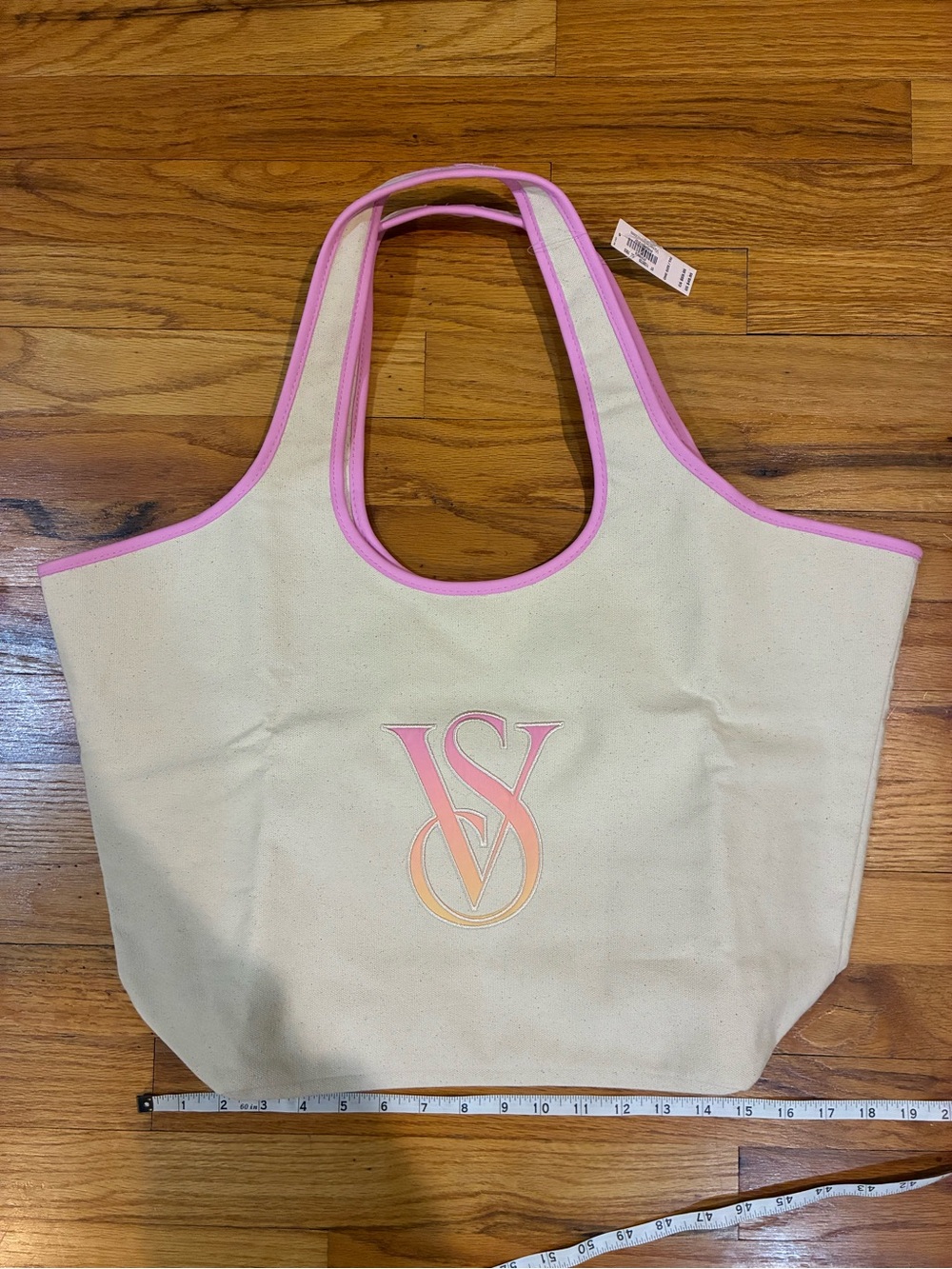 NWT Cream Canvas Victorias Secret Tote with Pink Trim